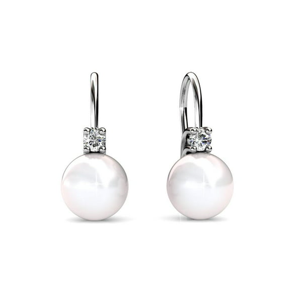Sparkling Round Grey Pearl Earring Drop/Dangle Women Jewelry 14K Gold Plated
